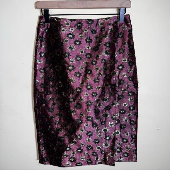 J.CREW metallic floral embroidered preppy pencil skirt 0 - Picture 2 of 7